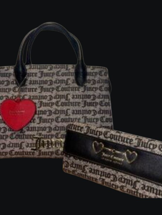 Juicy Couture Handbags - Juicy Couture Monogram Tote with Red Heart Accent AND WALLET